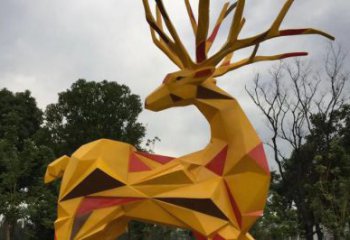 回頭鹿雕塑廠家，塊面體動(dòng)物，不銹鋼回頭鹿雕塑工廠