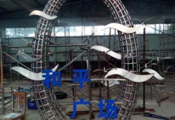 鏤空大雁雕塑廠家 幾何大雁雕塑 鏤空?qǐng)A環(huán)雕塑