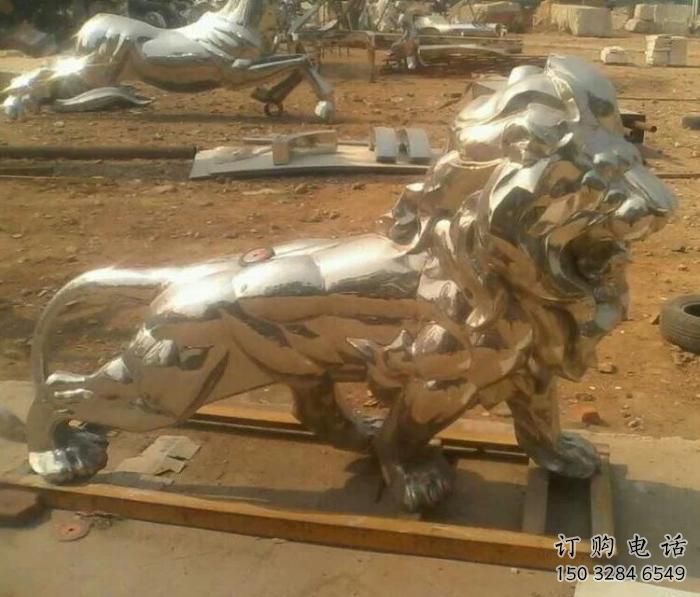 不銹鋼獅子雕塑廠家 張口造型 動物雕塑擺件