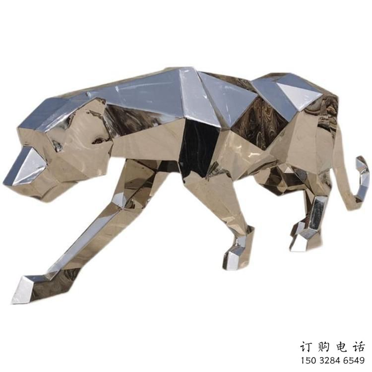 幾何豹子雕塑 鏡面不銹鋼幾何動(dòng)物雕塑