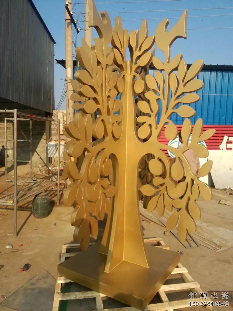 發(fā)財(cái)樹雕塑廠家 不銹鋼烤漆植物雕塑