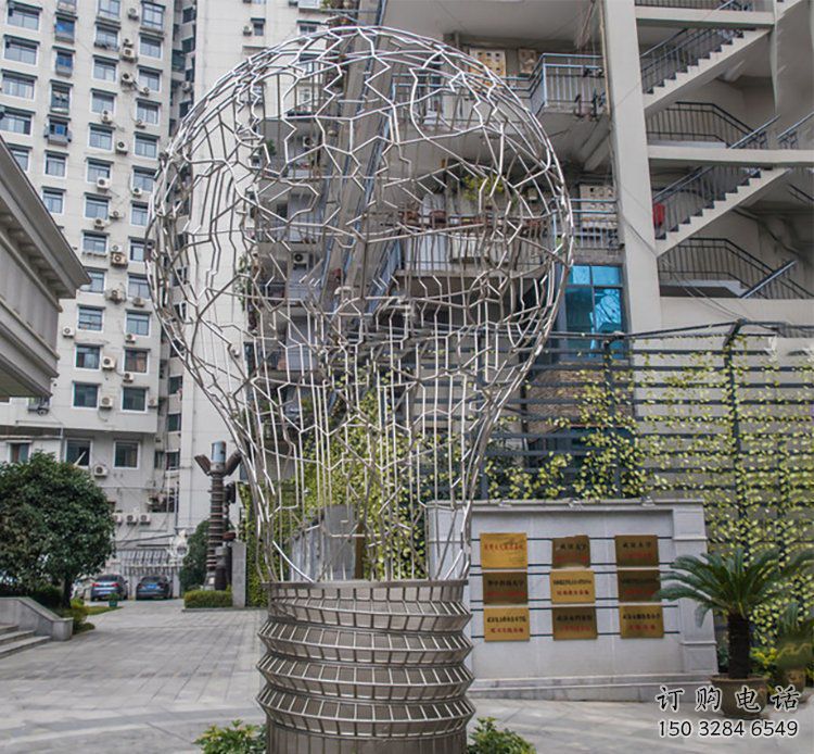 鏤空燈泡雕塑廠家 現(xiàn)代藝術(shù)標(biāo)識 不銹鋼鏤空燈泡雕塑