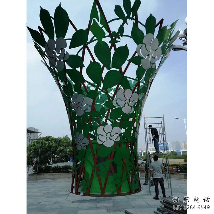 樹(shù)葉雕塑 鏤空噴漆工藝 戶(hù)外大型樹(shù)葉雕塑廠家