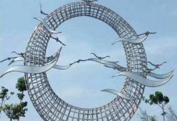 鏤空飛燕雕塑廠(chǎng)家 現(xiàn)代抽象擺件 草地切面飛燕雕塑