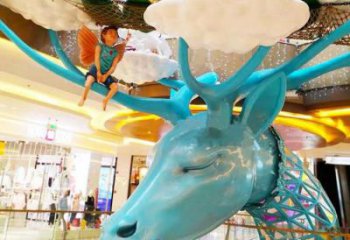 商場(chǎng)鹿角雕塑廠家 中式室內(nèi)小品 酒店拉絲鹿角雕塑