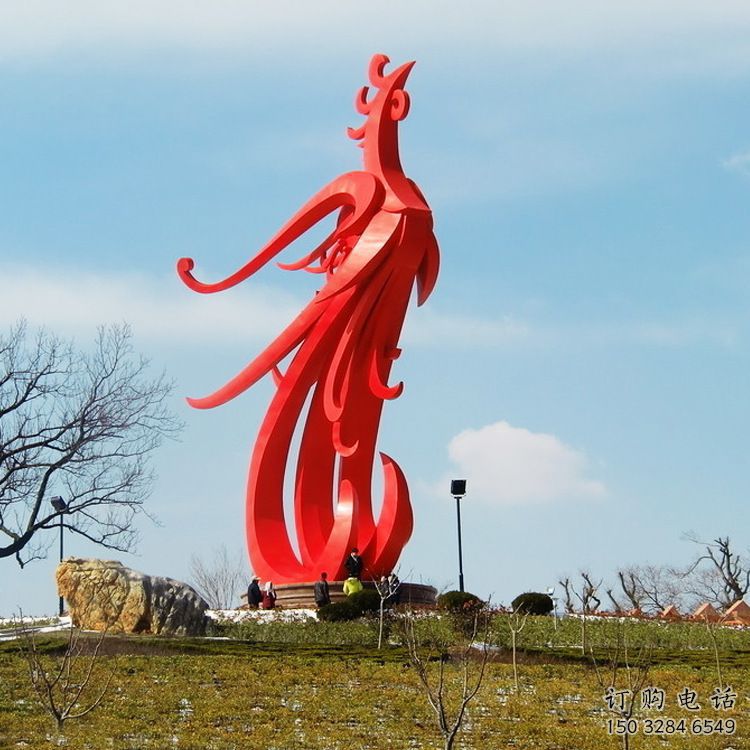 噴漆火鳳凰雕塑廠(chǎng)家 現(xiàn)代廣場(chǎng)小品 不銹鋼大型火鳳凰雕塑