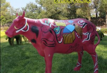 仿真花牛雕塑廠(chǎng)家 大型抽象擺件 公園噴漆花牛雕塑