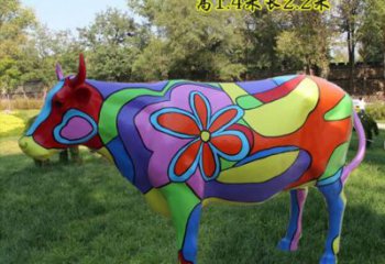 彩繪花牛雕塑廠(chǎng)家 卡通噴漆小品 草地切面花牛雕塑