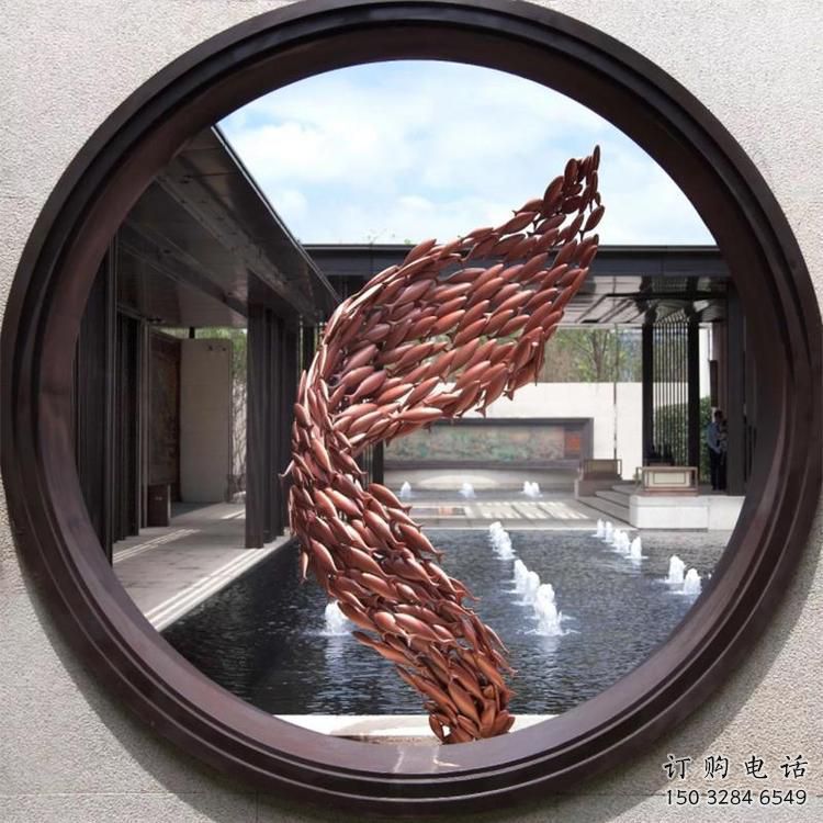幾何魚群雕塑廠家 中式戶外擺件 現(xiàn)代切面魚群雕塑