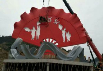 大型商場(chǎng)扇子雕塑廠家 戶外現(xiàn)代擺件 烤漆不銹鋼扇子雕塑