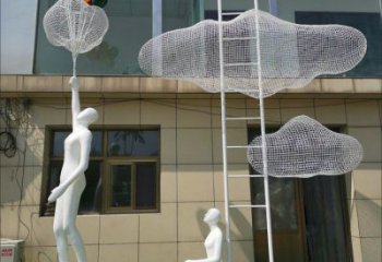 商業(yè)街云梯雕塑廠家 現(xiàn)代擺件 鏤空不銹鋼云梯雕塑生產