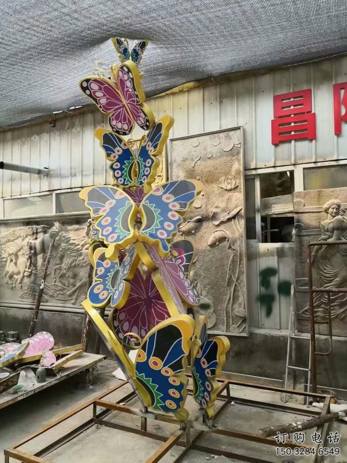 彩繪蝴蝶樹(shù)雕塑廠家 現(xiàn)代公園擺件 街頭不銹鋼蝴蝶樹(shù)雕塑廠