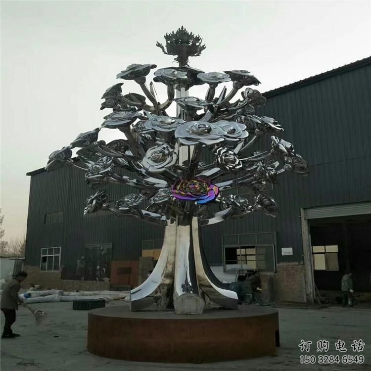 現(xiàn)代大樹雕塑廠家 大型別墅區(qū)擺件 鏡面不銹鋼大樹雕塑廠