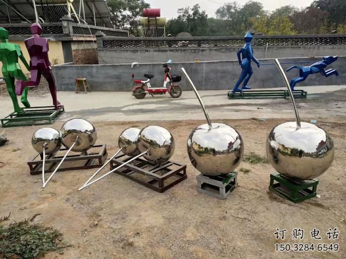 廣場(chǎng)櫻桃雕塑廠家 鏡面公園小品 戶外不銹鋼櫻桃雕塑廠