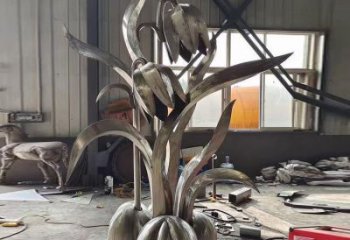 現(xiàn)代玉蘭花雕塑廠家 大型別墅區(qū)擺件  創(chuàng)意不銹鋼玉蘭花雕塑