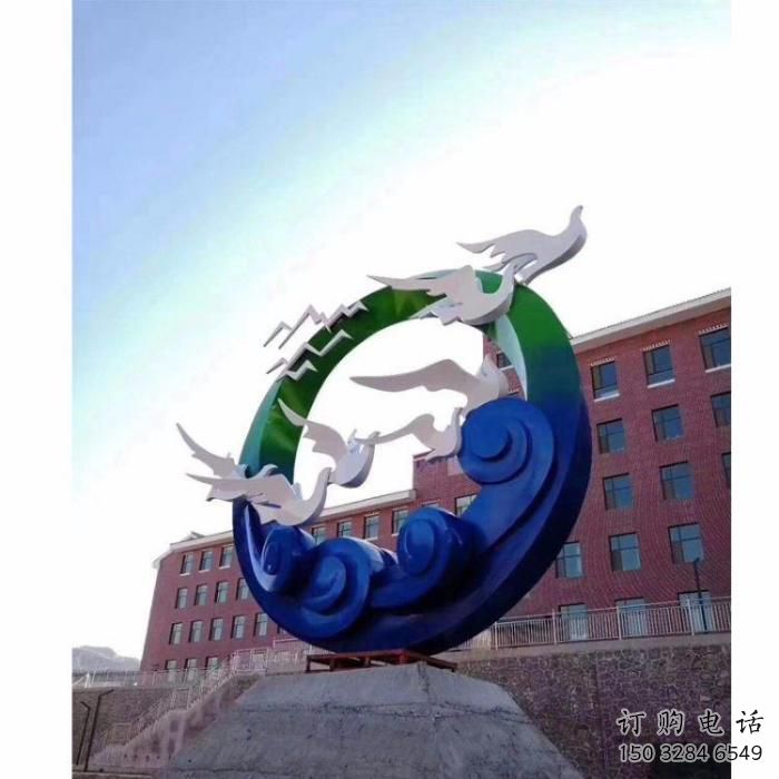 烤漆群鳥雕塑廠家  現(xiàn)代創(chuàng)意小品  公園不銹鋼群鳥雕塑擺件
