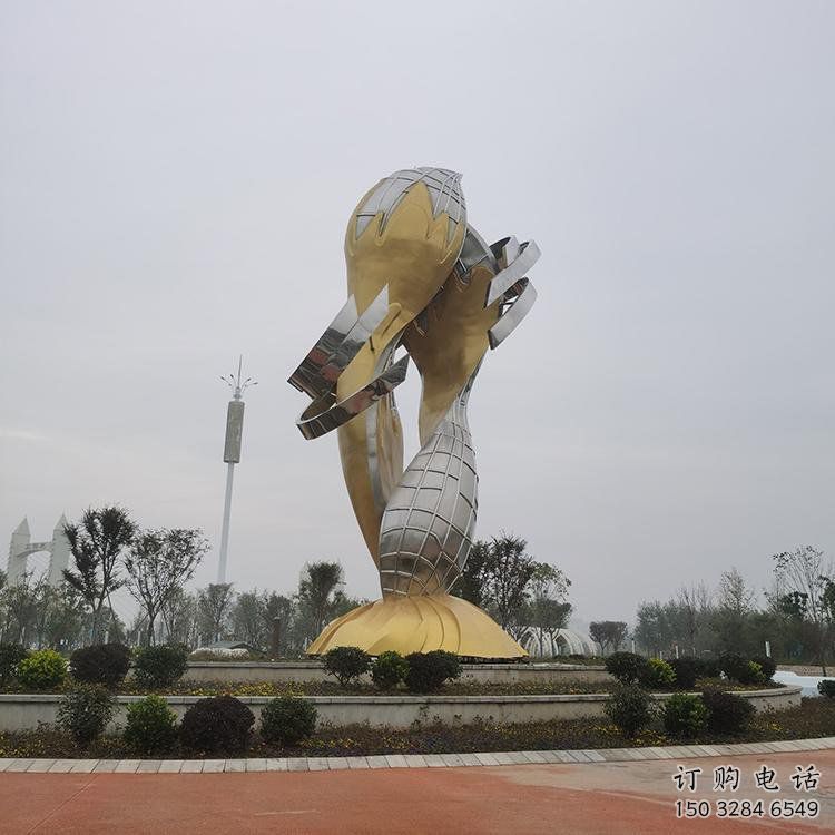 戶外雙魚雕塑廠家 噴漆小品  現(xiàn)代不銹鋼雙魚雕塑擺件