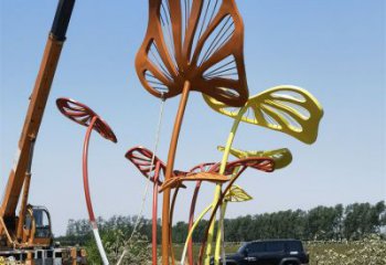樹(shù)葉雕塑廠家 鏤空烤漆工藝 不銹鋼植物雕塑