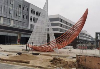 室內(nèi)帆船雕塑生產(chǎn)廠家，拉絲景觀雕塑，抽象效果
