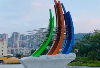 小區(qū)帆船雕塑廠家，拉絲景觀雕塑，抽象效果
