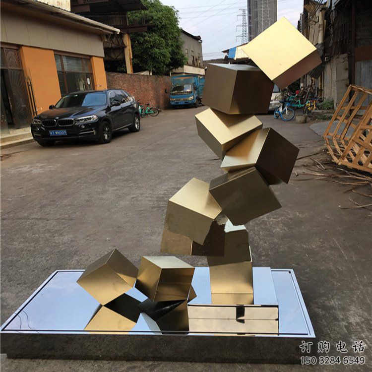 通用拉絲魔方雕塑廠家 鏤空創(chuàng)意擺件 別墅區(qū)雕塑