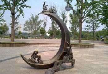 街道月亮雕塑制造商，鍛造景觀雕塑，古銅效果