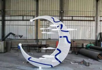青花瓷月亮雕塑廠家，鐵藝文化雕塑，鑄造制作