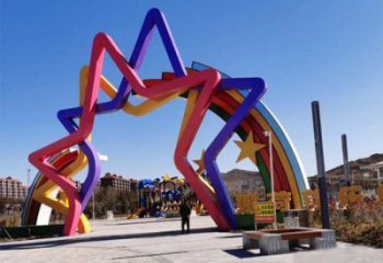 五角星拱門雕塑，廣場門口標(biāo)識雕塑，不銹鋼烤漆材質(zhì)
