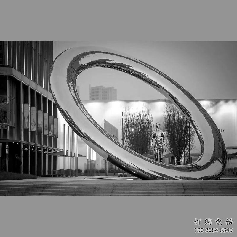 廣場圓環(huán)雕塑，抽象水景雕塑，鏡面效果