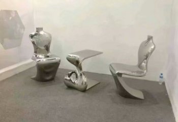 幾何坐凳雕塑，鏡面工藝，不銹鋼坐凳雕塑廠家