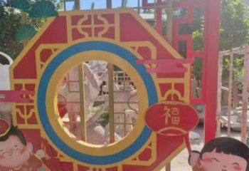 福娃景墻雕塑，鏤空烤漆效果，喜慶歡樂元素