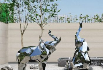 鏡面大象雕塑展品，亮面效果制作，切面大象雕塑精品