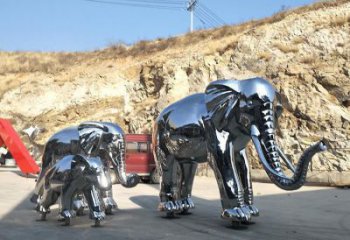 鏡面大象雕塑廠家，動物景觀雕塑，不銹鋼動物雕塑供應