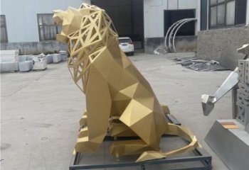 切面獅子雕塑精選，幾何烤漆不銹鋼獅子雕塑訂做