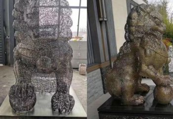 編織獅子雕塑定價，透雕動物雕塑，鏤空不銹鋼獅子雕塑