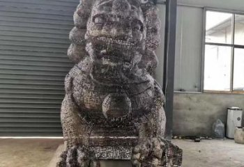 抽象獅子雕塑展品，鏤空工藝雕塑，不銹鋼獅子雕塑制作