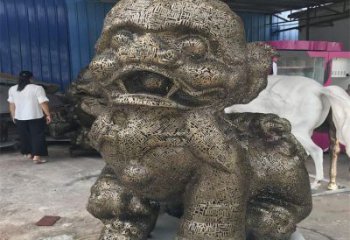 公共獅子雕塑訂做，城市裝飾，不銹鋼鏤空獅子雕塑
