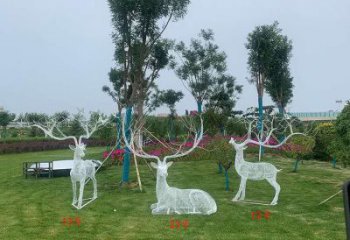 鏤空梅花鹿雕塑承接，編織工藝，燈光梅花鹿雕塑訂做