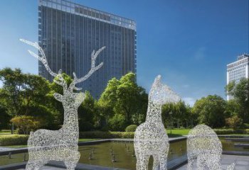 梅花鹿雕塑常用，景觀概念，鏤空梅花鹿雕塑展品