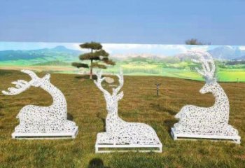小鹿雕塑觀賞型，公園小品，景觀鏤空小鹿雕塑常用