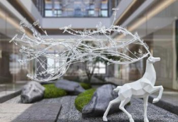 梅花鹿雕塑選用，美陳雕塑，幾何梅花鹿雕塑展示