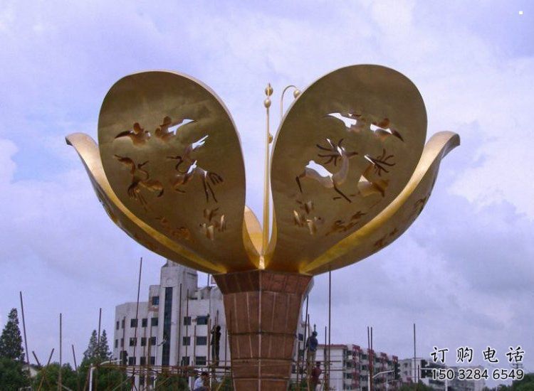山茶花雕塑制作廠家，城市雕塑，不銹鋼山茶花雕塑