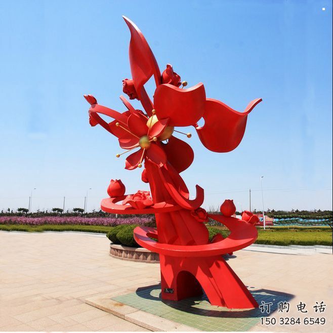 石榴花雕塑觀賞型，公園小品，不銹鋼石榴花雕塑生產(chǎn)商