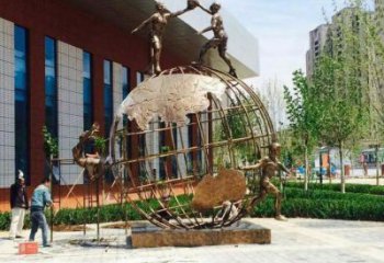 地球儀雕塑訂做，校園雕塑，現(xiàn)代地球儀人物雕塑廠家