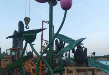 大型荷花雕塑公司，花園小品，荷花雕塑提供