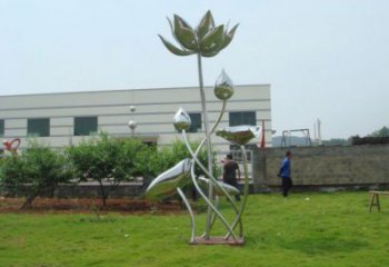 鏡面荷花雕塑，不銹鋼植物雕塑，景觀美陳擺件