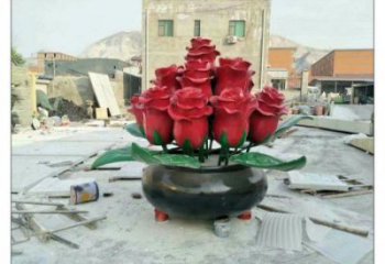 玫瑰花雕塑定做廠家，村標概念，廣場不銹鋼玫瑰花雕塑