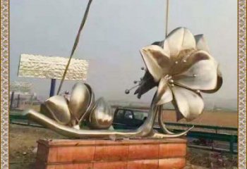 景觀喇叭花雕塑，仿真金屬花朵雕塑，美陳裝飾系列