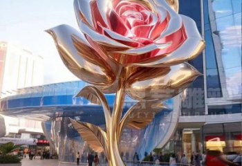 大型月季花雕塑廠家，街頭藝術(shù)，不銹鋼月季花雕塑通用