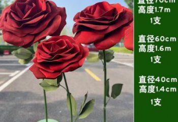 花朵月季雕塑廠家，圓雕體系，烤漆月季花朵雕塑供給
